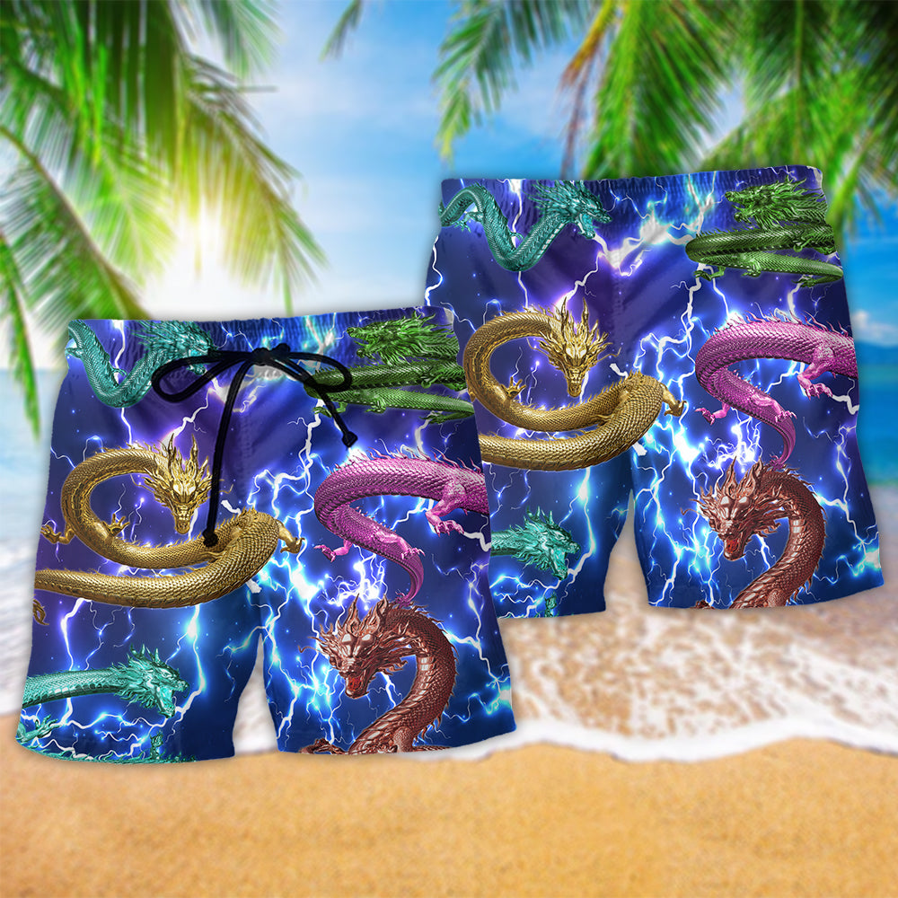 Dragon Lightning Fantasy Power Beach Shorts For Beach Trips And Relaxed Vacation Styling