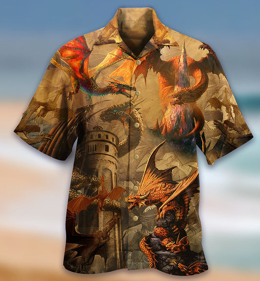 Dragon Castle Romantic Hawaiian Shirt Pattern Detail For Summer Holidays And Outdoor Fun
