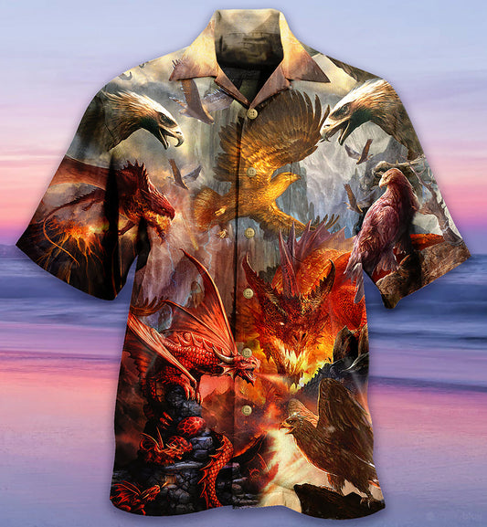 Dragon Vs Eagle Battle Hawaiian Shirt Design View For Casual Summer Styling