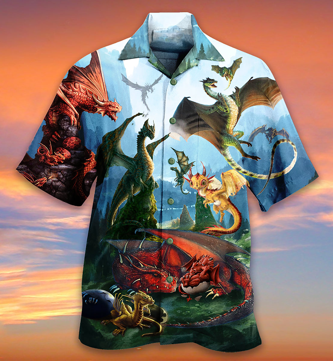 Vintage Dragon Forest Hawaiian Shirt Pattern View For Lightweight Everyday Style