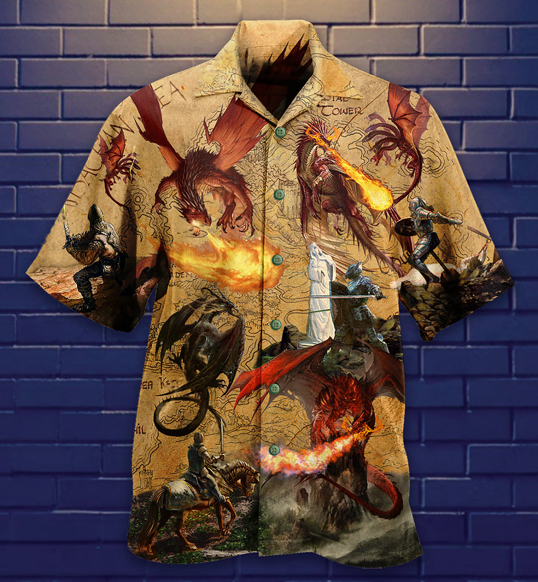 Dragon Fighting Knights Hawaiian Shirt For Coastal Adventures And Warm Weather Wear