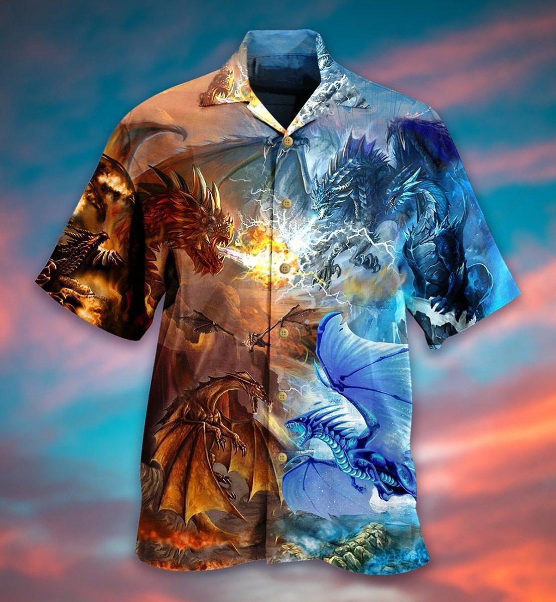 Vintage Dragon Epic Combat Hawaiian Shirt For Summer Vacation And Beach Travel