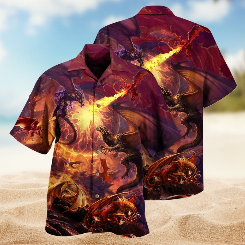 Dragon Creative Pattern Hawaiian Shirt For Island Vacations, Resort Wear, And Relaxed Seasonal Style