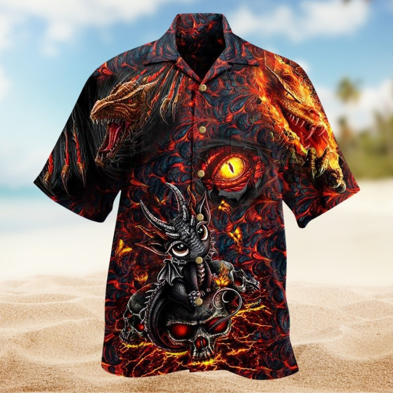 Dragon Mystic Flame Hawaiian Shirt For Seasonal Celebration And Coastal Casual Wear