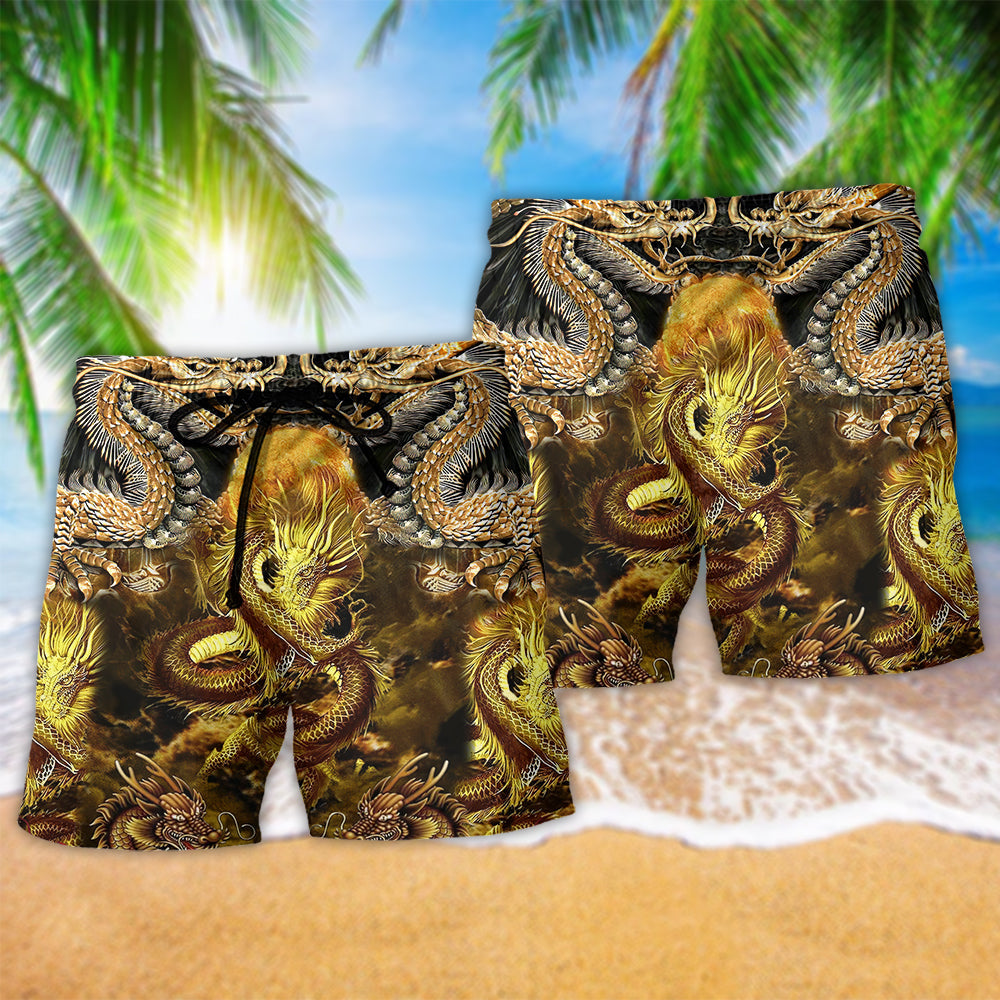 Dragon Gold Pattern Beach Shorts For Poolside Relaxation And Summer Adventures
