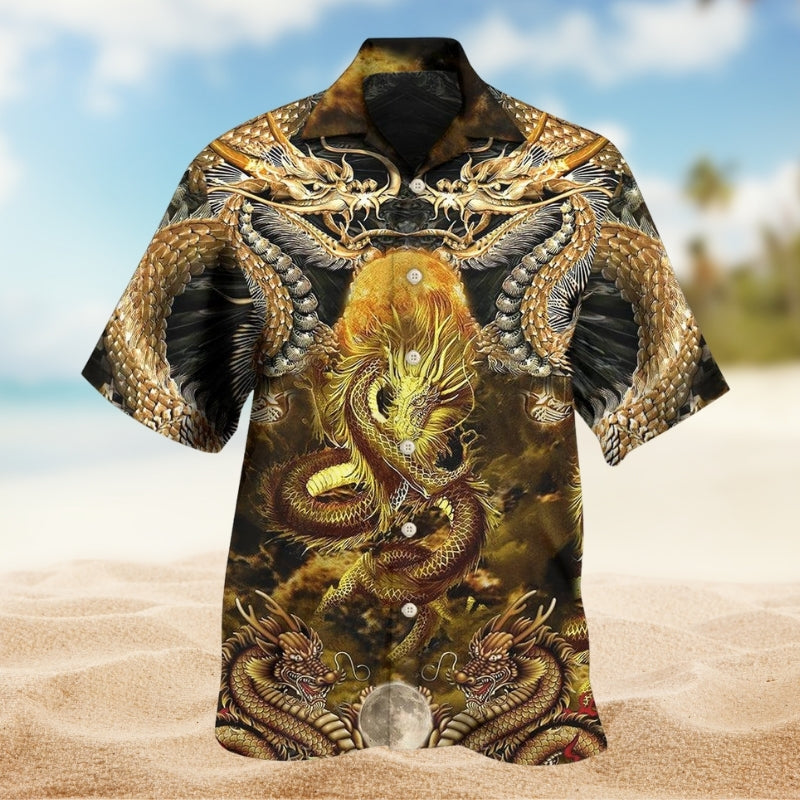 Dragon Style Hawaiian Shirt For Outdoor Event, Warm Weather Outing, And Comfortable Travel Wear