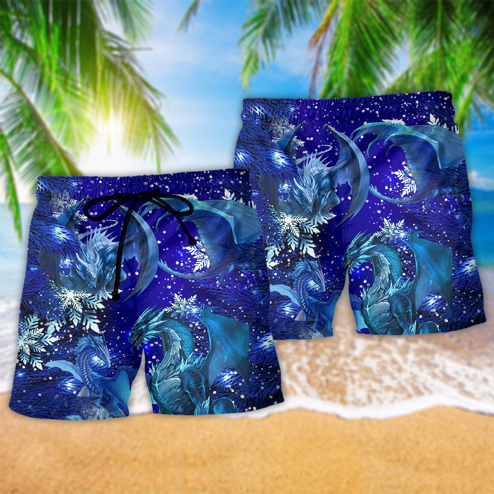 Christmas Dragon Blue Sky Beach Shorts Pattern Detail For Beachside Relaxation And Thoughtful Gift Giving