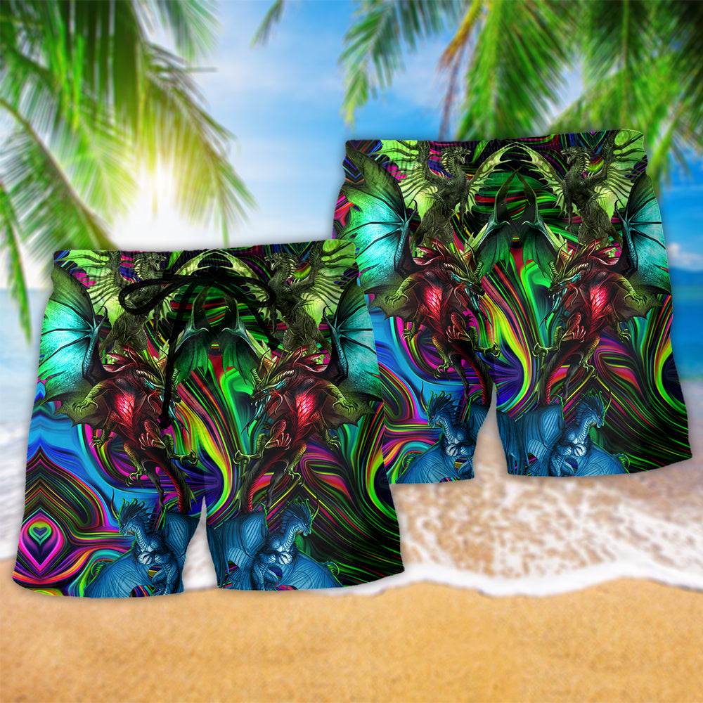 Neon Dragon Lover Fantasy Beach Shorts For Warm Weather Travel And Everyday Comfort