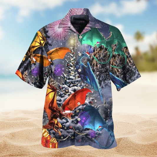Festive Dragon Christmas Hawaiian Shirt For Beach Days, Summer Outings, And Thoughtful Gift Giving