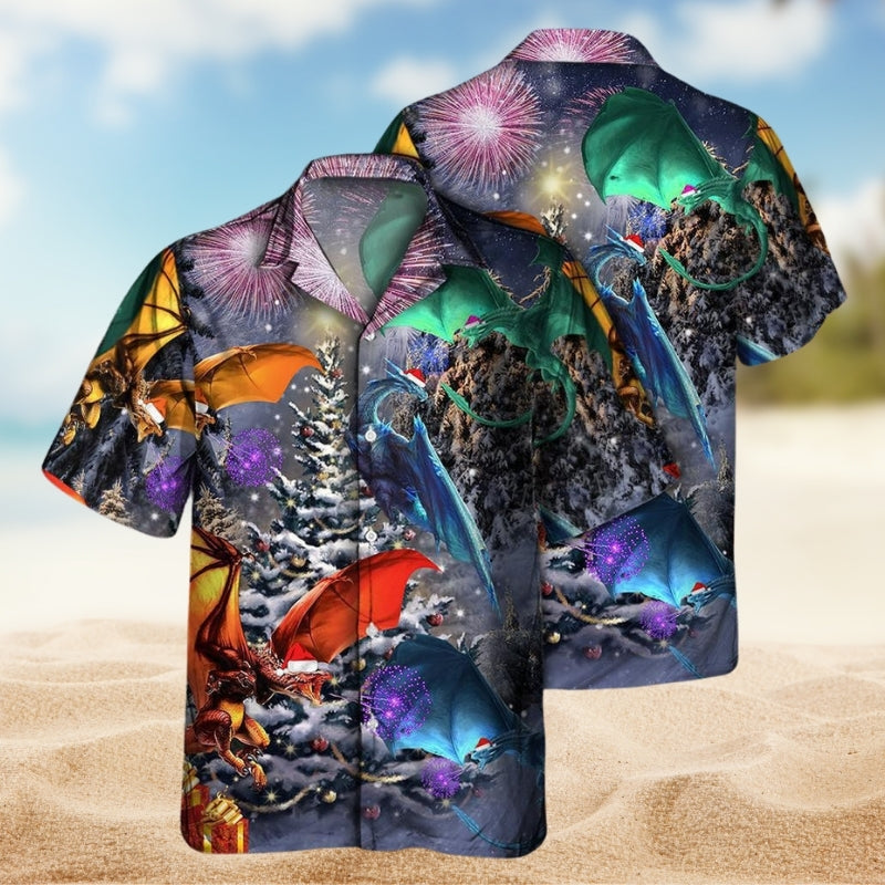 Festive Dragon Christmas Hawaiian Shirt For Beach Days, Summer Outings, And Thoughtful Gift Giving