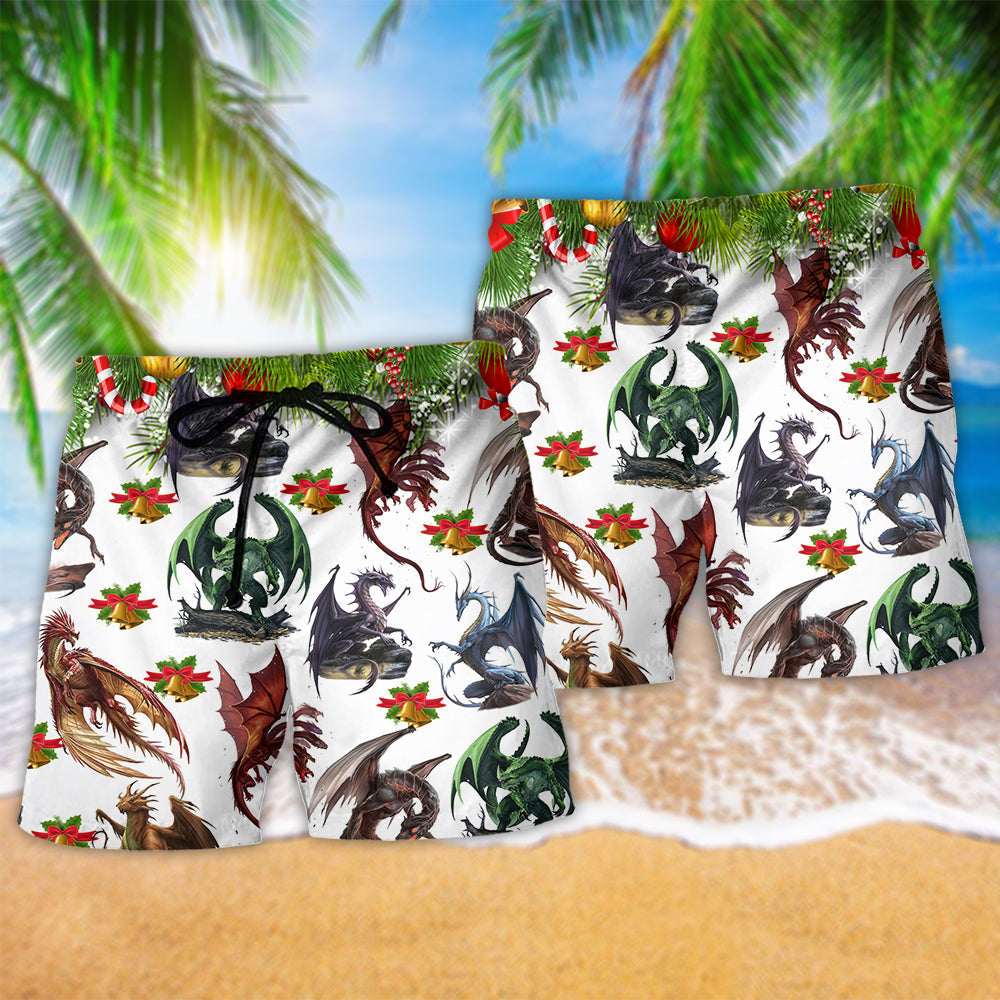 Dragon Christmas Bells Festive Fantasy Beach Shorts For Resort Travel And Thoughtful Summer Gifting