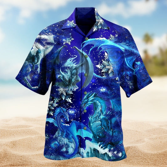 Festive Dragon Christmas Snow Hawaiian Shirt For Christmas Gatherings, Resort Trips, And Cheerful Seasonal Style