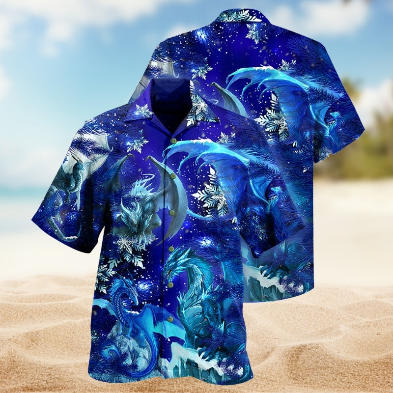 Festive Dragon Christmas Snow Hawaiian Shirt For Christmas Gatherings, Resort Trips, And Cheerful Seasonal Style