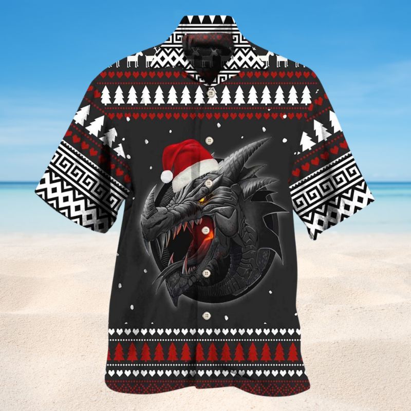 Festive Dragon Christmas Hawaiian Shirt For Island Vacations, Resort Wear, And Relaxed Seasonal Style