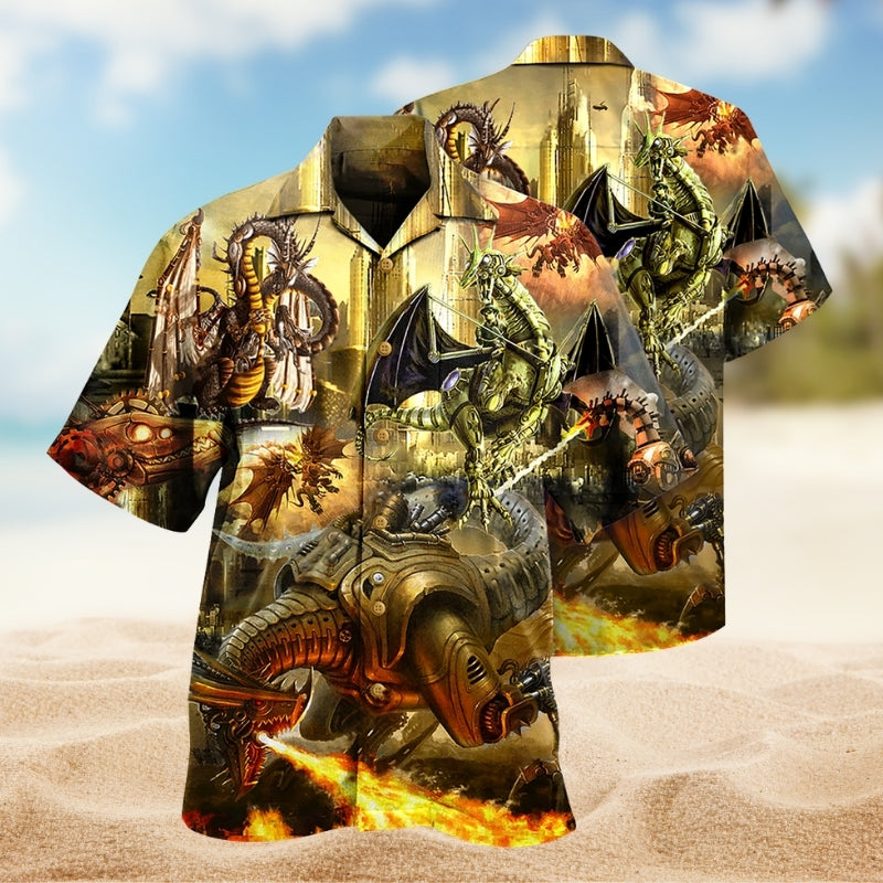 Dragon Metal Hawaiian Shirt For Family Vacation, Coastal Adventure, And Warm Weather Fashion