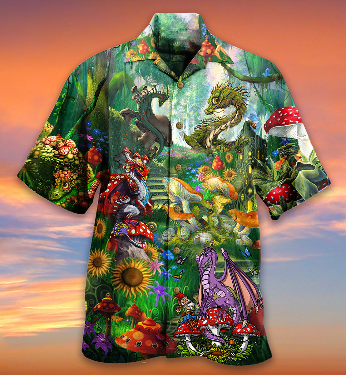 Dragon Mushroom Forest Hawaiian Shirt For Coastal Adventures And Warm Weather Wear