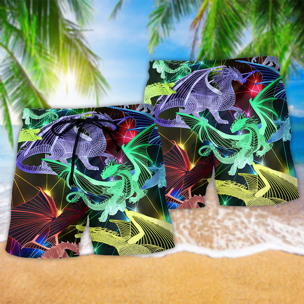 Neon Dragon Beach Shorts Pattern Detail For Leisure Travel And Laid Back Daily Wear