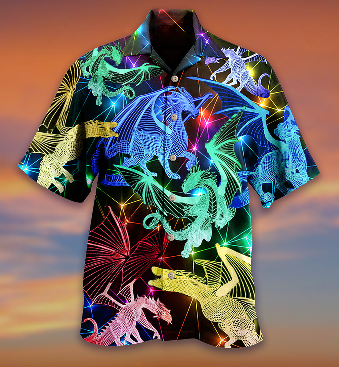 Neon Dragon Hawaiian Shirt Design View For Resort Travel And Thoughtful Gifting