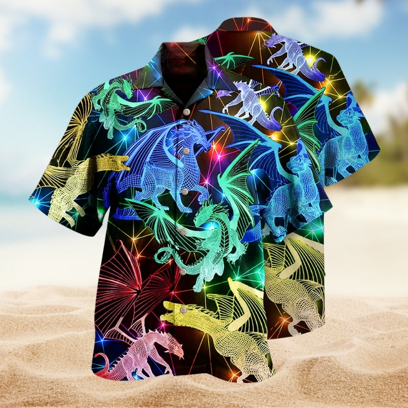 Dragon Neon Hawaiian Shirt For Outdoor Event And Summer Party Style