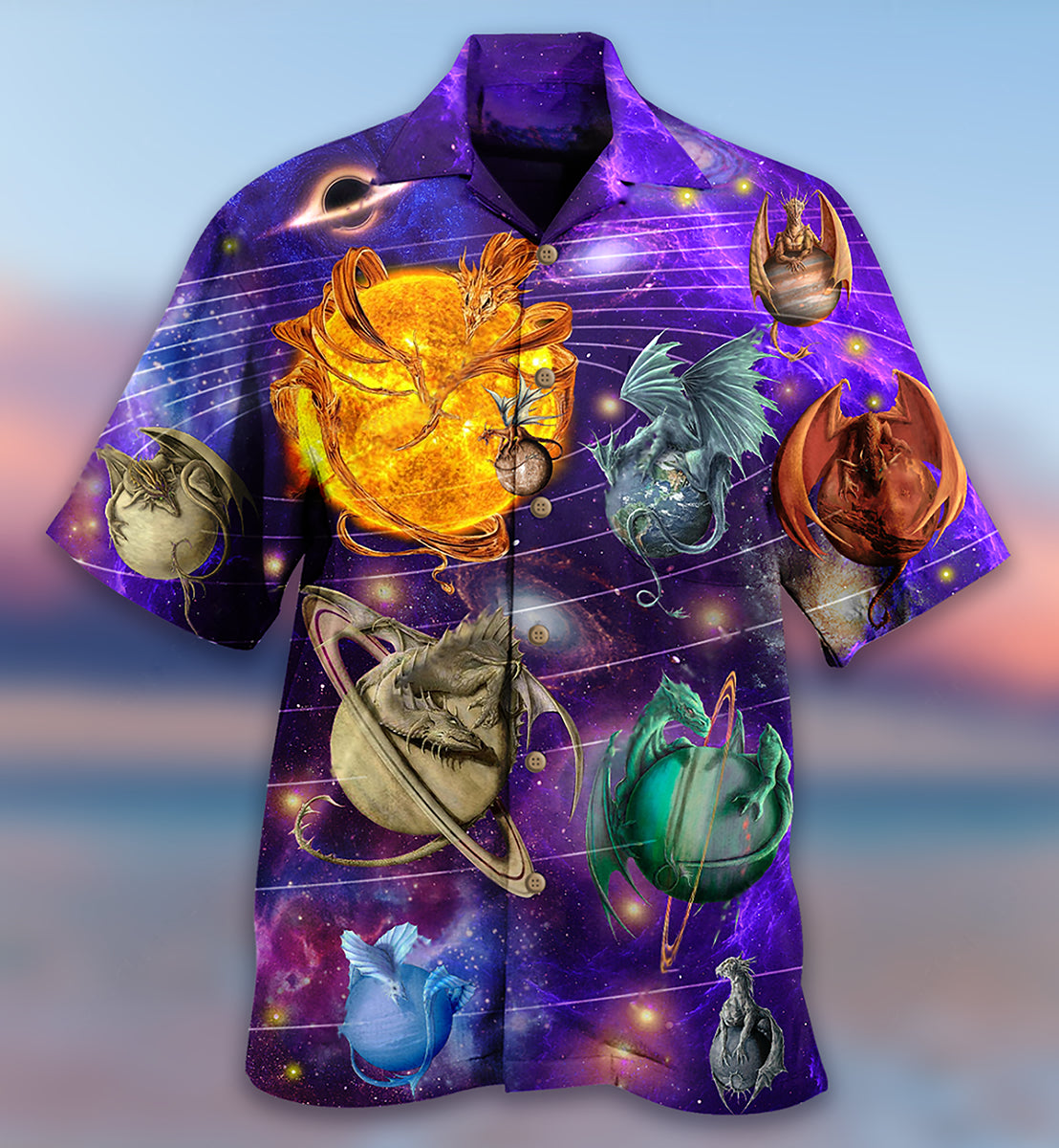 Dragon Planet Galaxy Hawaiian Shirt Pattern Detail For Vacation Travel And Daily Wear