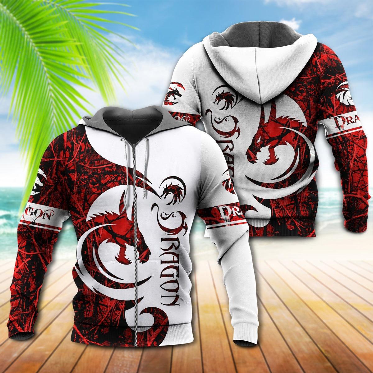 Red Fantasy Dragon Tattoo Hoodie For Creative Streetwear Outdoor Trips And Gift Giving