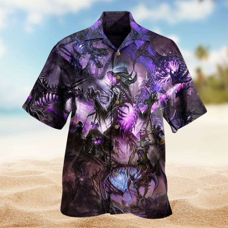 Dragon Skull Fantasy Hawaiian Shirt For Vacation Cruise, Summer Road Trip, And Weekend Wear