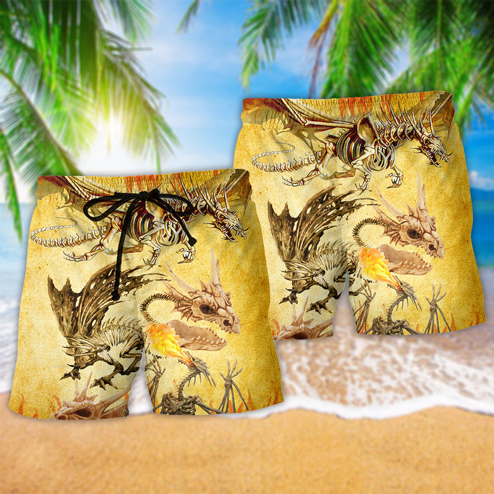 Dragon Skull Beach Shorts Pattern Detail For Casual Outings And Warm Weather Wardrobe