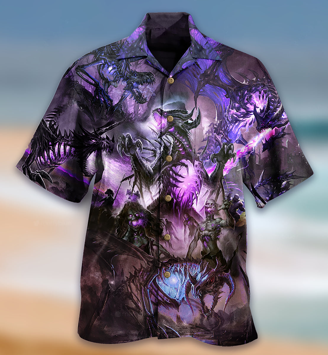 Purple Dragon Skull Hawaiian Shirt Pattern View For Relaxed Warm Weather Outfits