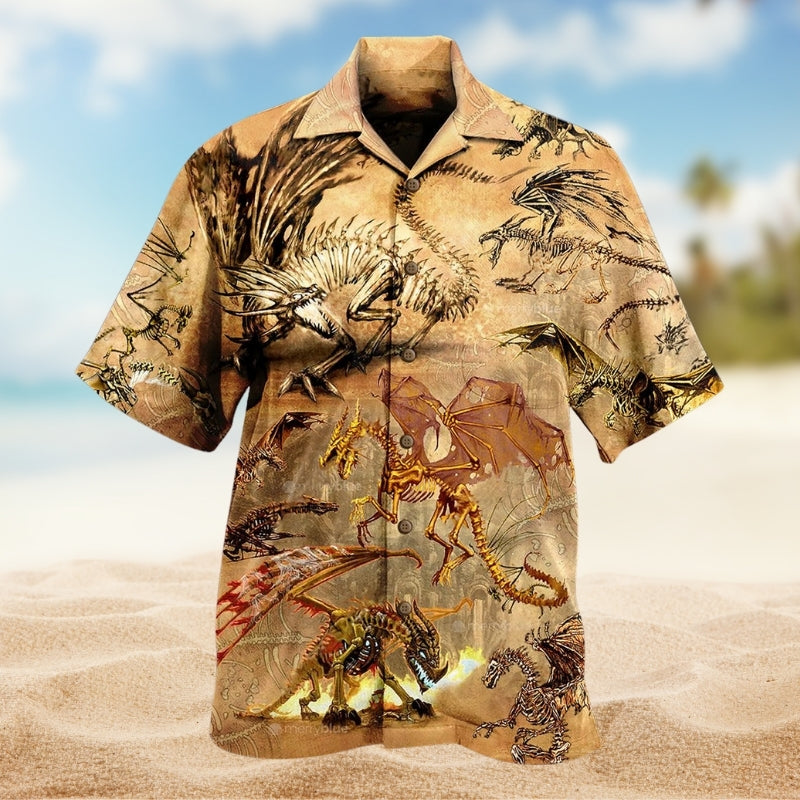 Dragon Skull Hawaiian Shirt For Outdoor Event, Family Vacation, And Beachside Style