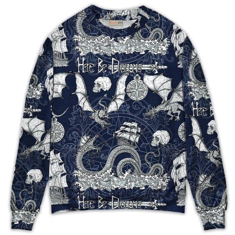 Dragon Skull Old Ship Sea Sweater For Bold Streetwear Travel And Relaxed Everyday Styling