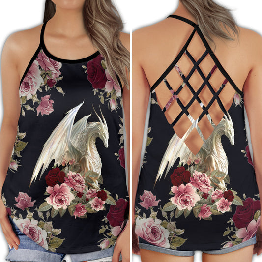 Floral Dragon Strength Everyday Energy Hollow Tank Top For Yoga Practice And Summer Outings