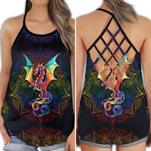 Dragon Strong Everyday Fantasy Power Mythical Art Hollow Tank Top For Workouts Festivals And Bold Style