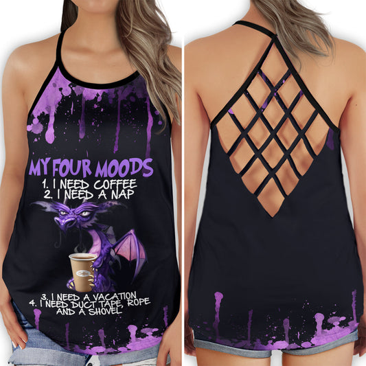 Dragon Four Moods Expression Mythical Fantasy Art Hollow Tank Top For Workouts Festivals And Bold Style