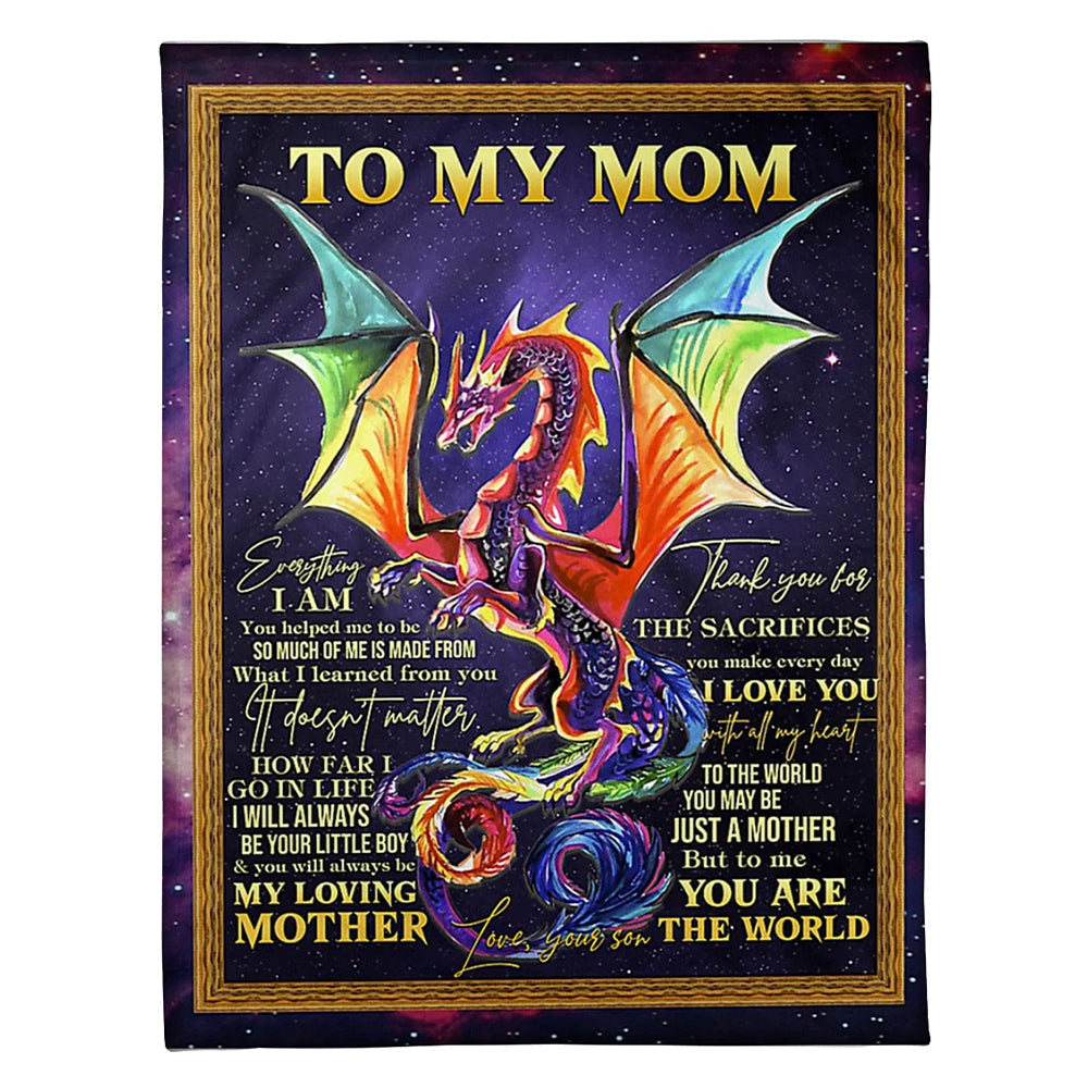 Dragon To My Mom Dragon Thank You Flannel Blanket For Cozy Bedroom Sofa Decor
