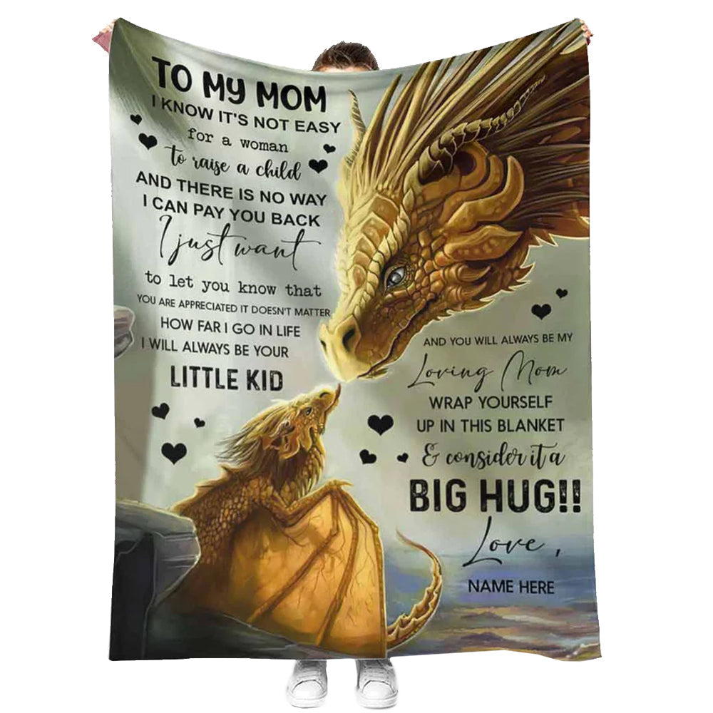 Dragon To My Mom Personalized Flannel Blanket For Cozy Bedroom Sofa Decor