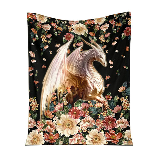 Dragon White Dragon Floral Flannel Blanket For Cozy Bedroom Sofa Decor