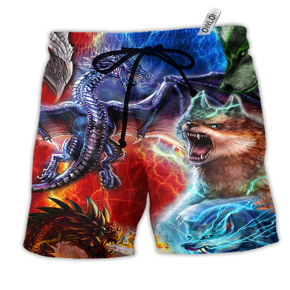 Dragon Wolf Love Life Hawaiian Print Beach Shorts For Striking Resort Looks