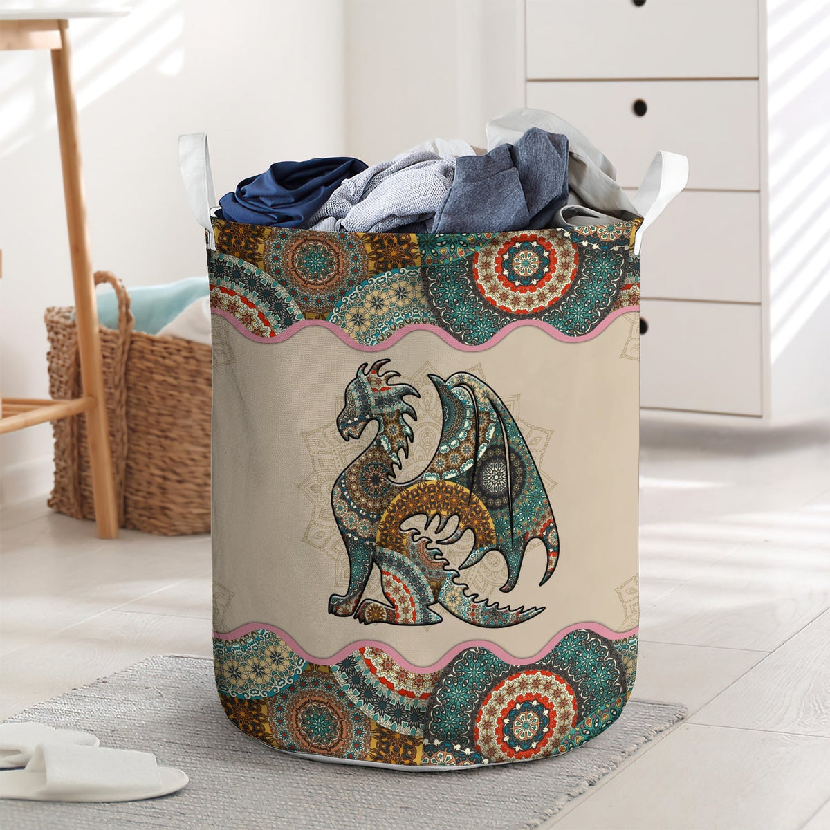 Dragon Mandala Style Laundry Basket For Bathroom Bedroom Storage