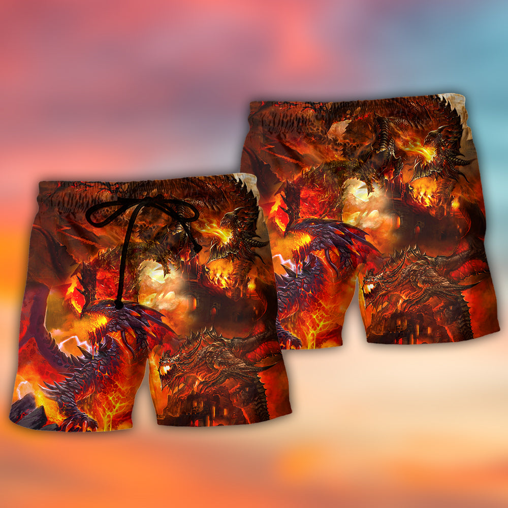 Dragon Red Color Beach Shorts Print Detail For Beach Activities And Vacation Wear