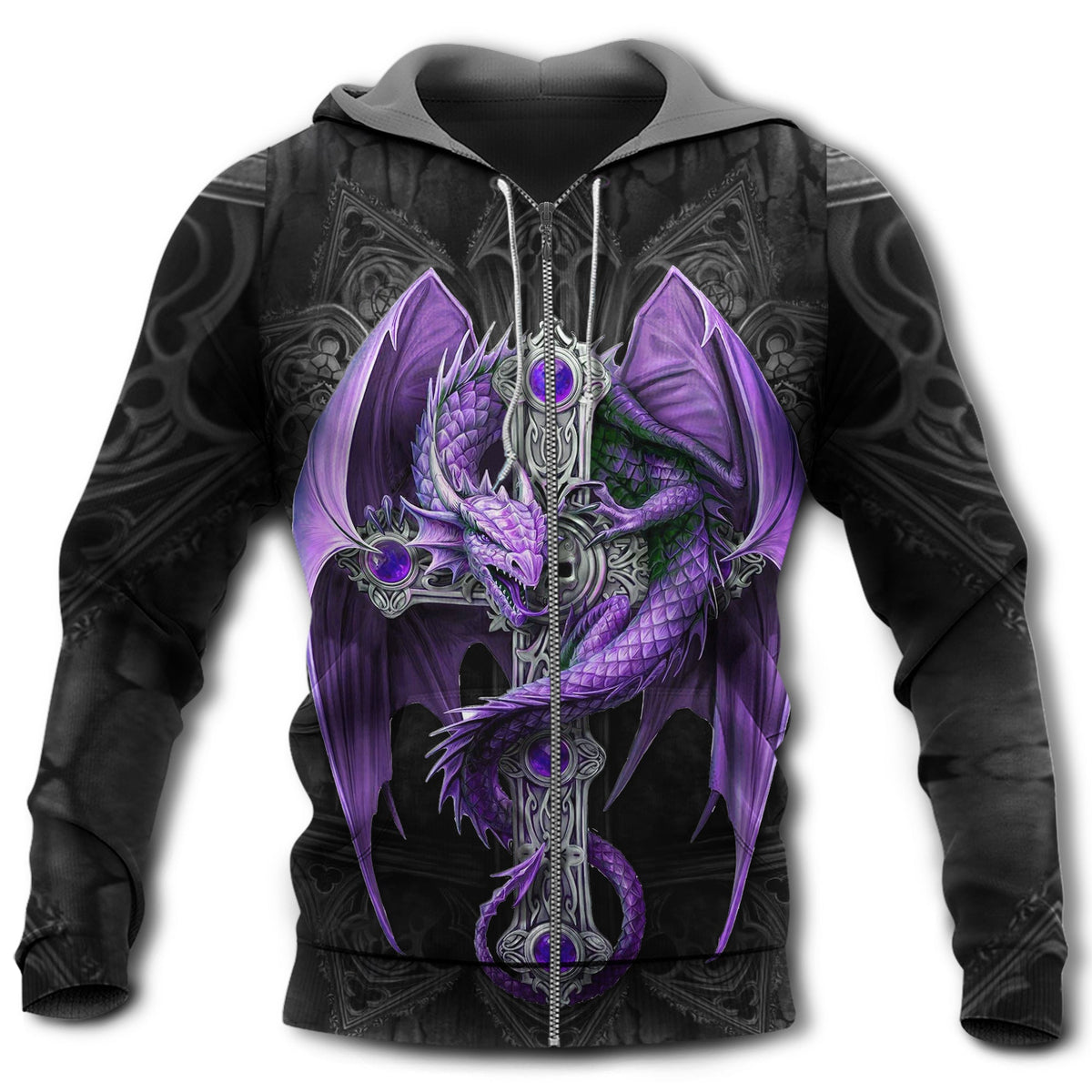 Purple Fantasy Dragon Sword Hoodie For Fantasy Lovers Casual Streetwear Travel And Everyday Comfort