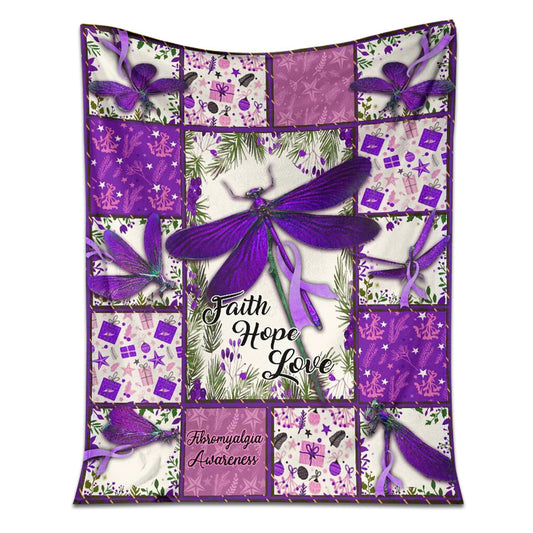 Fibromyalgia Awareness Dragonfly Flannel Blanket For Cozy Bedroom Sofa Decor