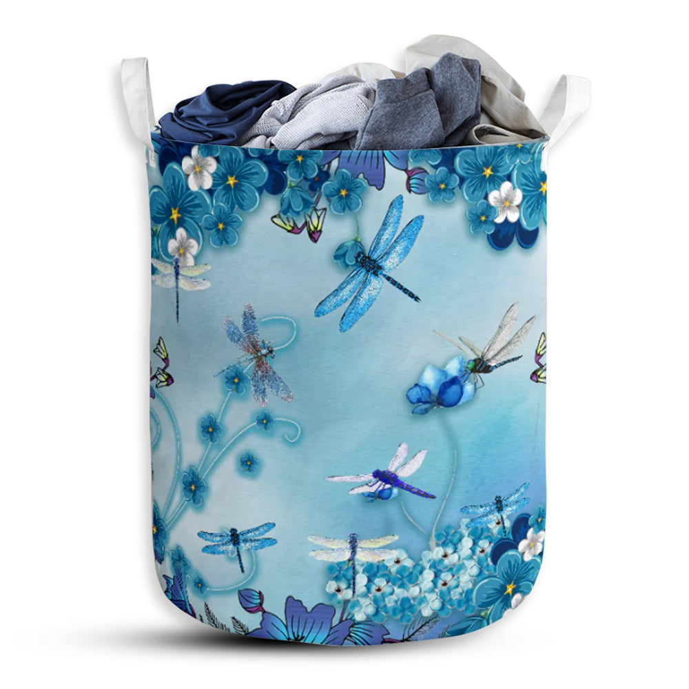 Dragonfly Flower Blue Laundry Basket For Bathroom Bedroom Storage