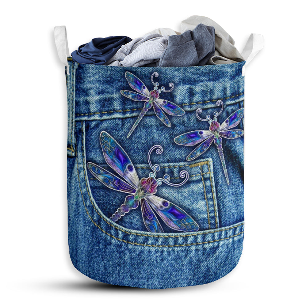 Dragonfly Jean Pocket Laundry Basket For Bathroom Bedroom Storage