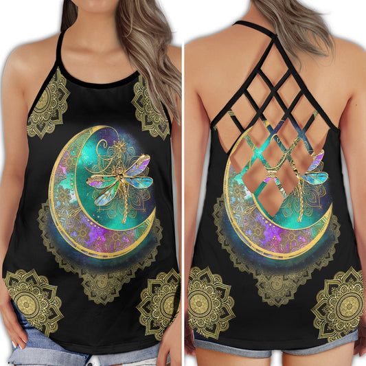 Dragonfly Sky Pattern Nature Hollow Tank Top For Yoga Practice And Summer Outings