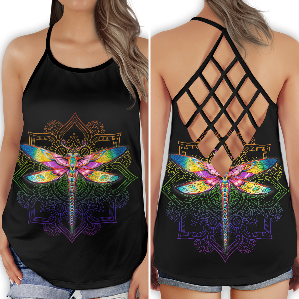 Dragonfly Flying Free Sky Hollow Tank Top For Yoga Practice And Summer Outings