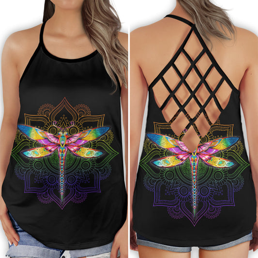 Dragonfly Flying Free Sky Hollow Tank Top For Yoga Practice And Summer Outings