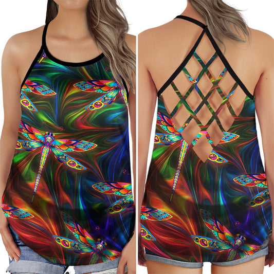 Dragonfly Colorful Sky Hollow Tank Top For Yoga Practice And Summer Outings