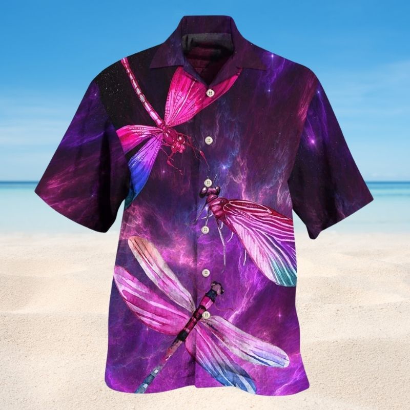 Dragonfly Purple Love Sky Hawaiian Shirt For Tropical Travel Outdoor Parties And Relaxed Casual Wear