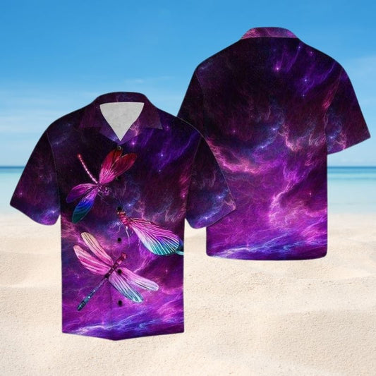 Dragonfly Purple Love Sky Hawaiian Shirt For Tropical Travel Outdoor Parties And Relaxed Casual Wear