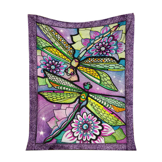 Dragonfly With Beautiful Flower Flannel Blanket For Cozy Bedroom Sofa Decor